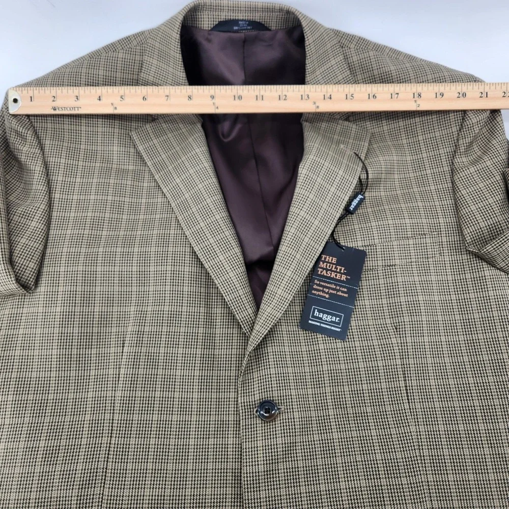 NWT Haggar Multitasker Blazer Mens 50R Brown Micro Check Sport Coat